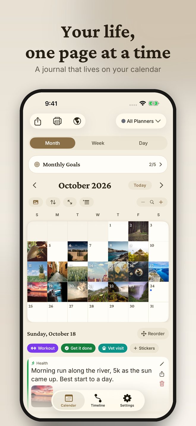 Your life, one page at a time: a month of photos on the calendar