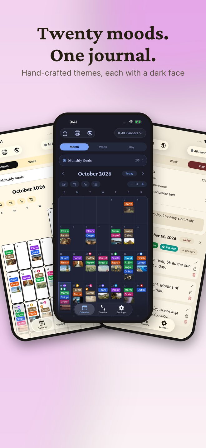 Twenty moods, one journal: hand-crafted themes
