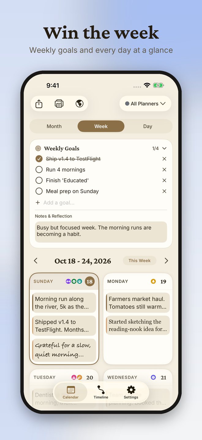 Win the week: weekly goals and every day at a glance